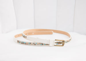 Belt with glass beads.