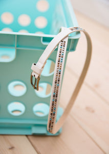 Belt with glass beads.
